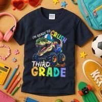 IM Ready To Crush Third Grade Monster Truck Dinosaur Kids T-Shirt thumb 3