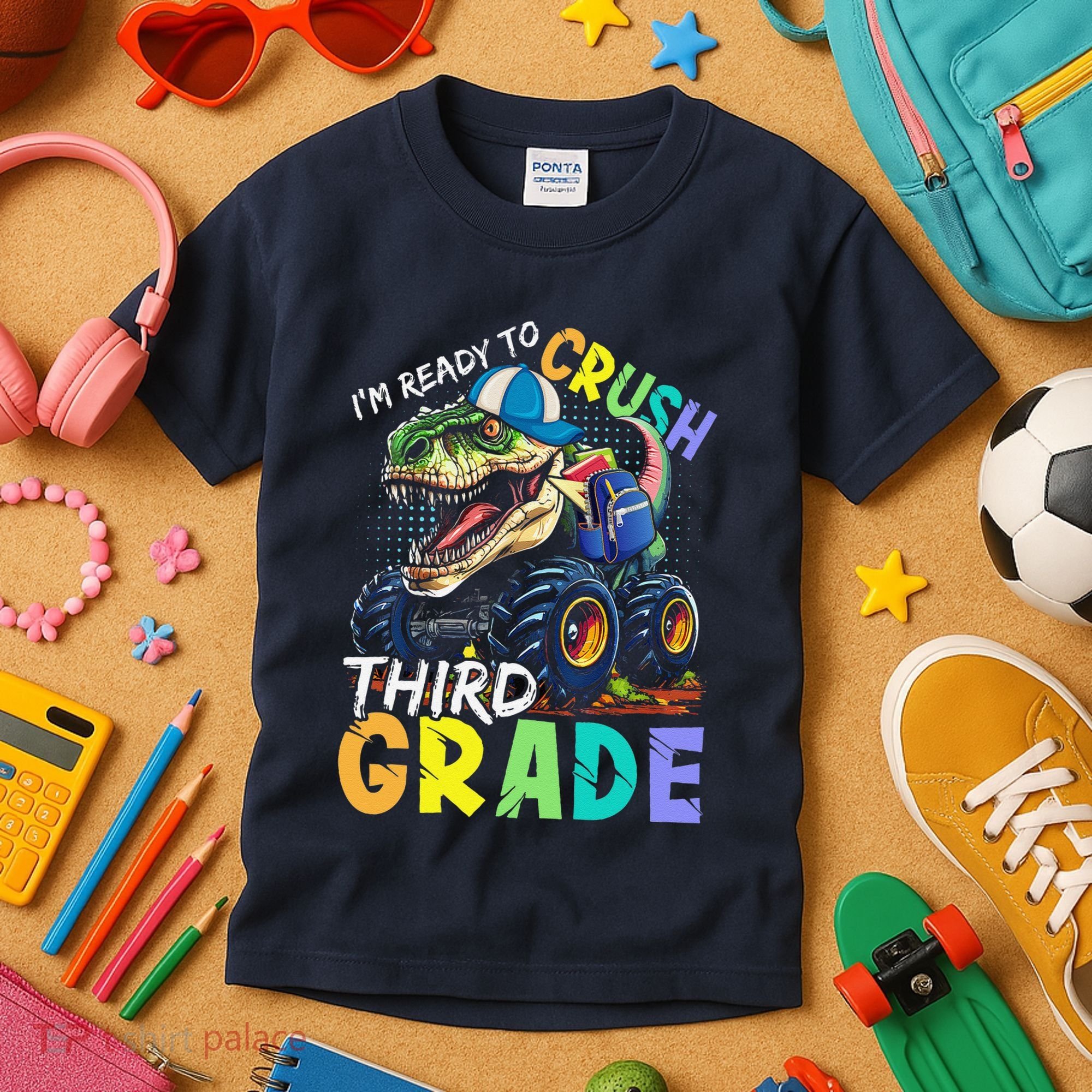 IM Ready To Crush Third Grade Monster Truck Dinosaur Kids T-Shirt
