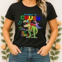 I'm Ready To Crush 1st Grade Back to School Dinosaur Women's T-Shirt thumb 2