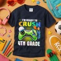 Im Ready To Crush 4th Grade Back To School Video Game Boy Kids T-Shirt thumb 3