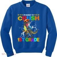 Im Ready To Crush 1St Grade T Rex Dinosaur Back To School Cute Gift Kids Sweatshirt thumb 0