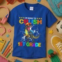 Im Ready To Crush 1St Grade T Rex Dinosaur Back To School Cute Gift Kids T-Shirt thumb 3