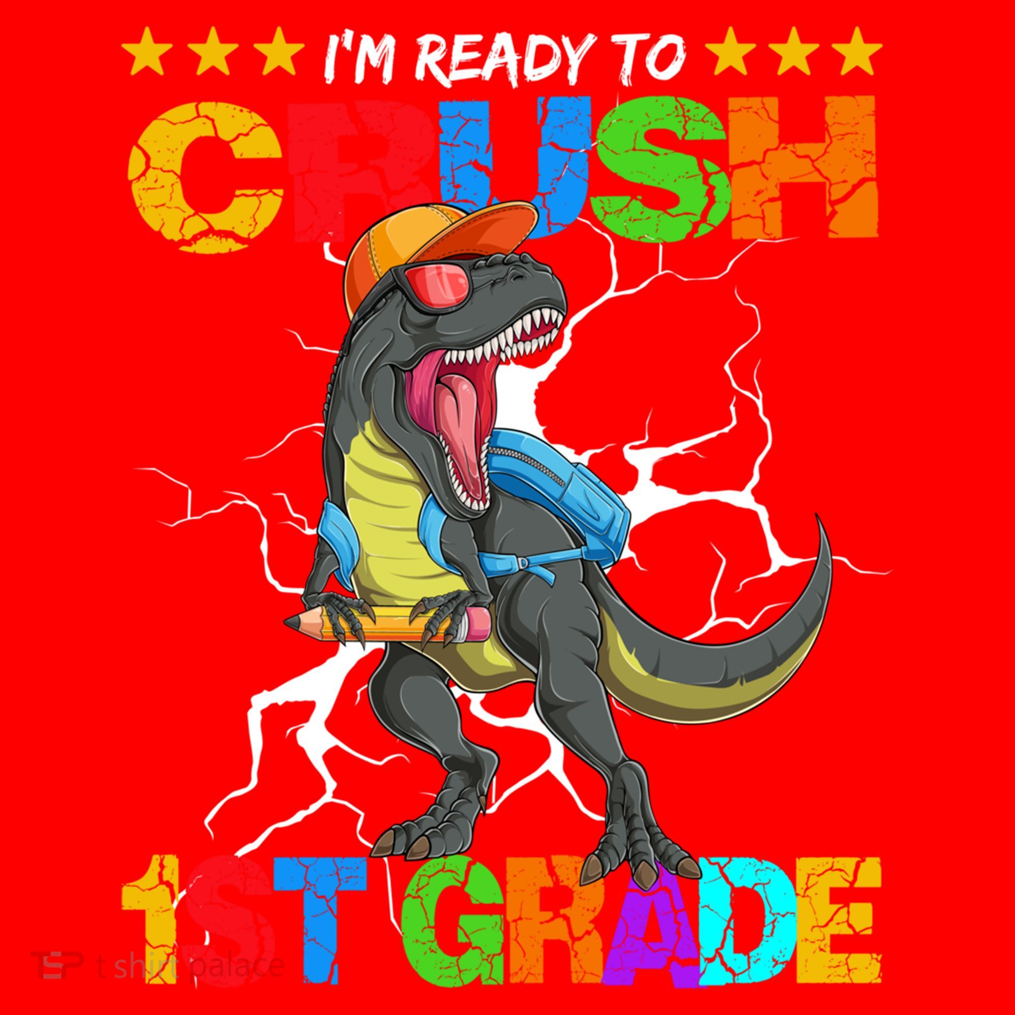 Im Ready To Crush 1St Grade T Rex Dinosaur Back To School Cute Gift Santa Hat