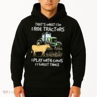 I Ride Tractors I Play With Cows And I Forget Things Farmer Hoodie thumb 2