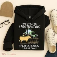 I Ride Tractors I Play With Cows And I Forget Things Farmer Hoodie thumb 4