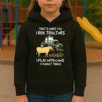 I Ride Tractors I Play With Cows And I Forget Things Farmer Kids Hoodie thumb 3