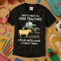 I Ride Tractors I Play With Cows And I Forget Things Farmer Kids T-Shirt thumb 3