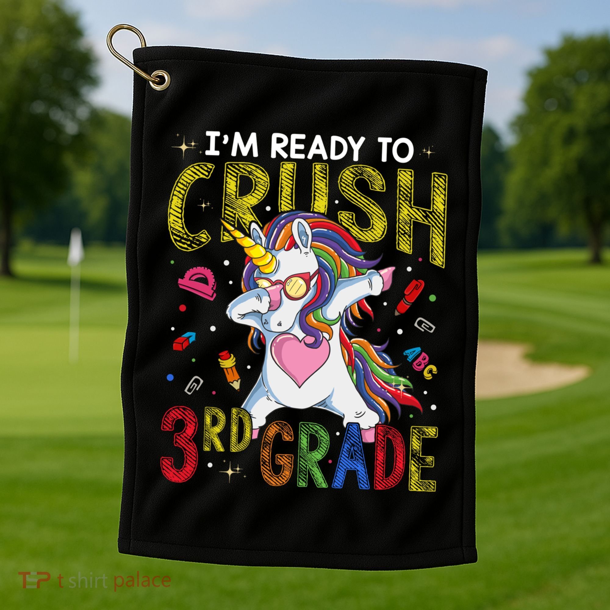 Im Ready To Crush 3Rd Grade Dabbing Unicorn Third Grade Great Gift Golf Towel