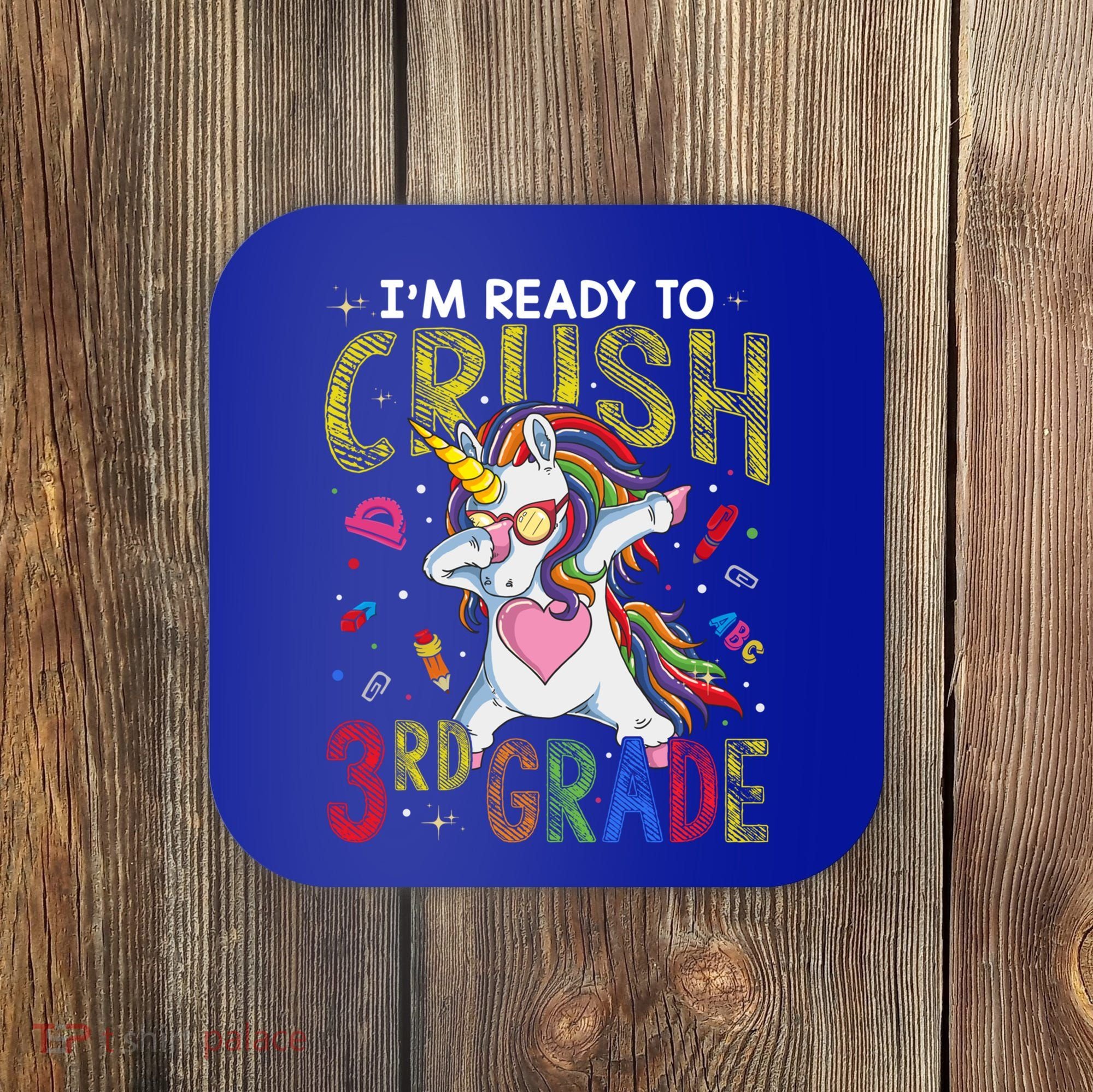 Im Ready To Crush 3Rd Grade Dabbing Unicorn Third Grade Great Gift Coaster