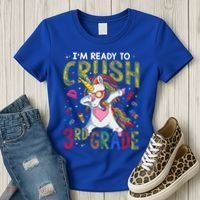 Im Ready To Crush 3Rd Grade Dabbing Unicorn Third Grade Great Gift Women's T-Shirt thumb 3