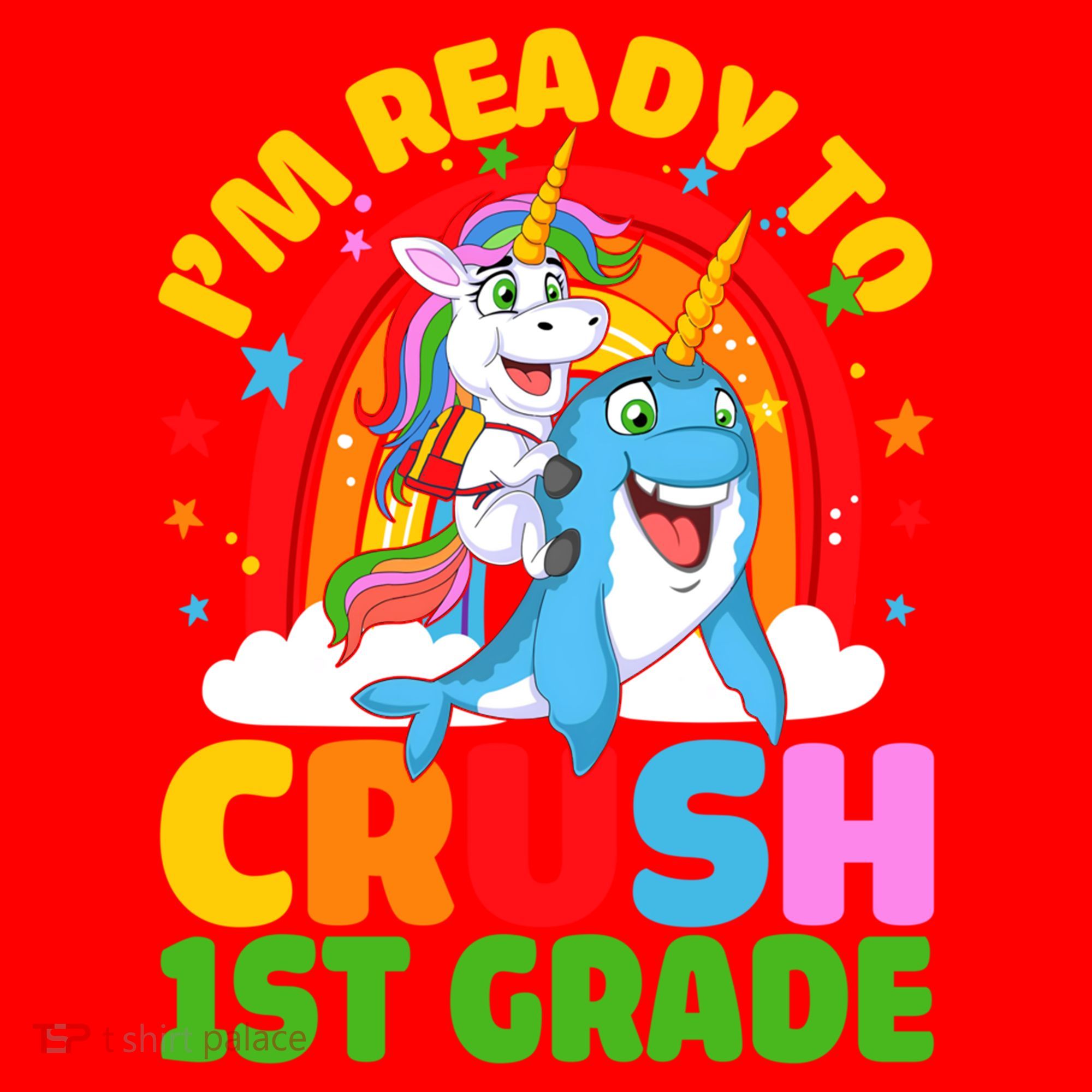 Im Ready To Crush 1St Grade Unicorn Narwhal Back To School Funny Gift Santa Hat