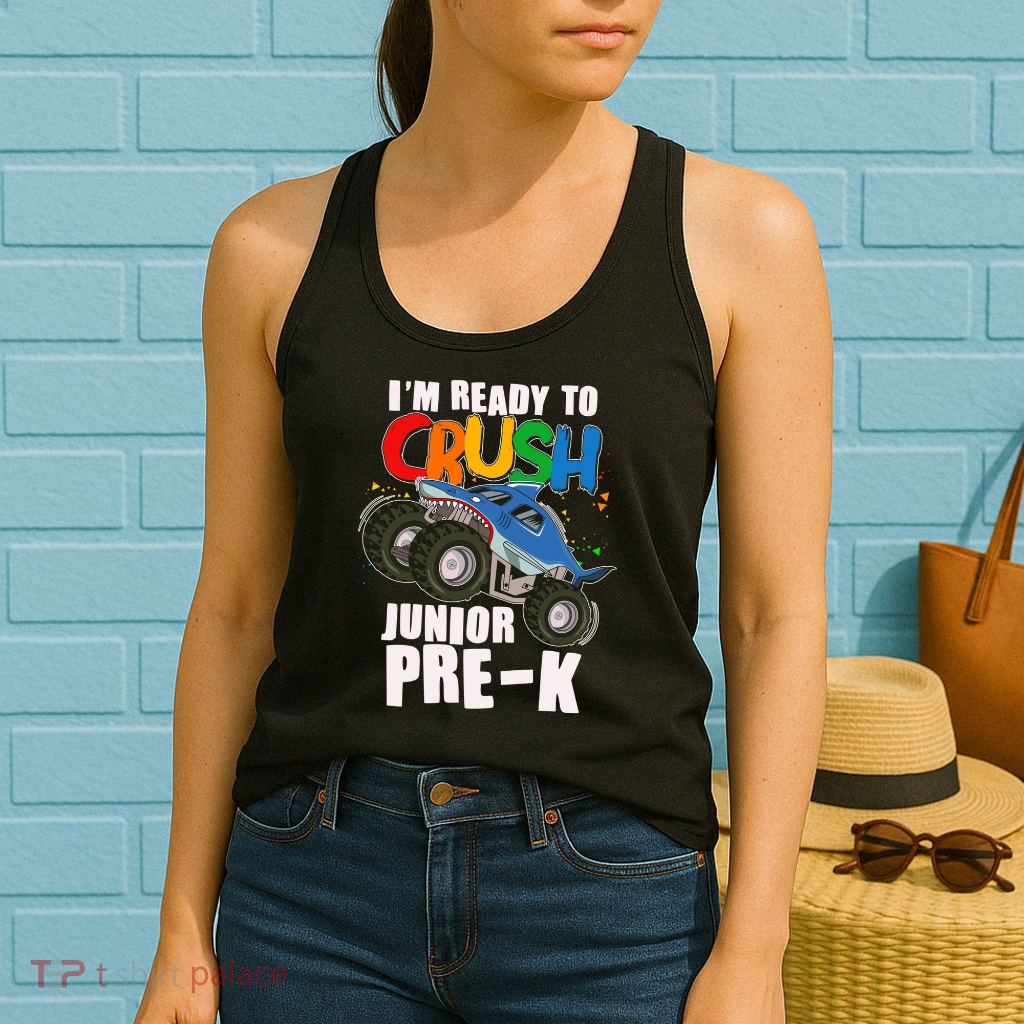 Im Ready To Crush Junior Pre K Shark Monster Truck Women's Tank Top