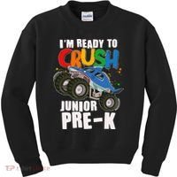 Im Ready To Crush Junior Pre K Shark Monster Truck Kids Sweatshirt thumb 0