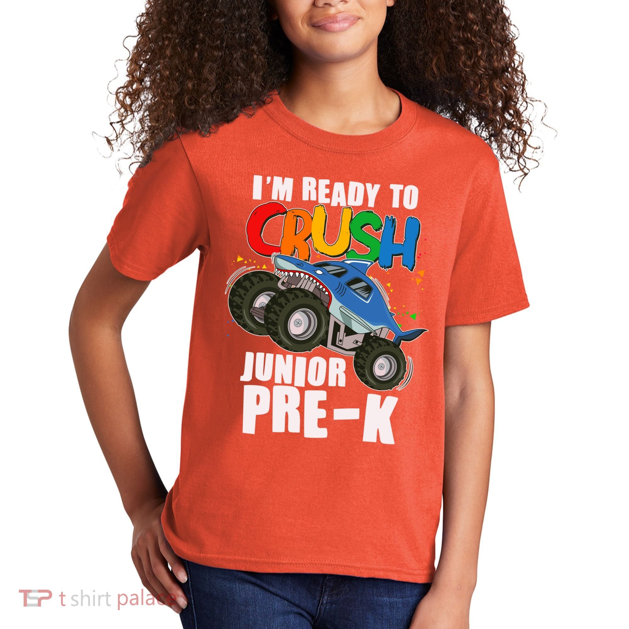 Im Ready To Crush Junior Pre K Shark Monster Truck Kids T-Shirt