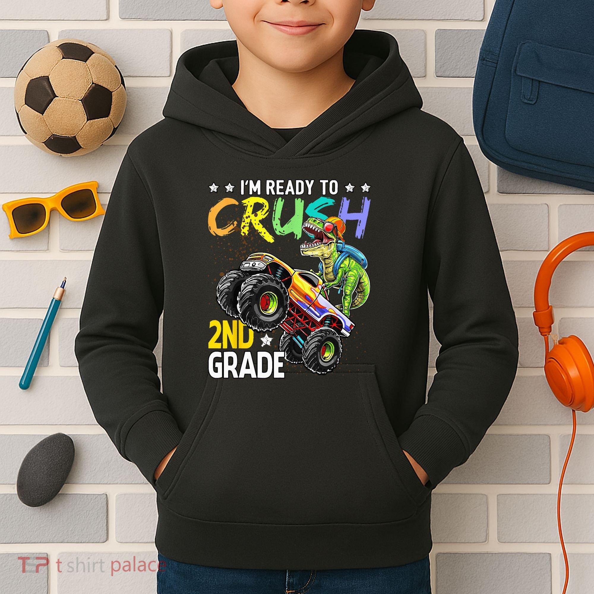 Im Ready To Crush 2nd Grade Dinosaur First Day Of School Kids Hoodie