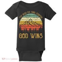 I’ve Read The Final Chapter God Wins retro Christian Baby Bodysuit thumb 0