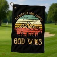 I’ve Read The Final Chapter God Wins retro Christian Golf Towel thumb 1