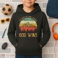 I’ve Read The Final Chapter God Wins retro Christian Kids Hoodie thumb 2