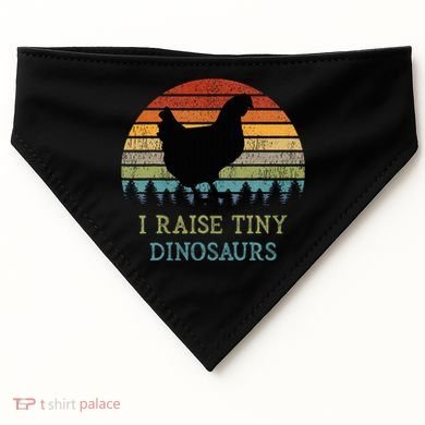 I Raise Tiny Dinosaurs Vintage Chicken Owner Retro Sunset USA-Made Doggie Bandana