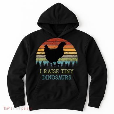 I Raise Tiny Dinosaurs Vintage Chicken Owner Retro Sunset Hoodie