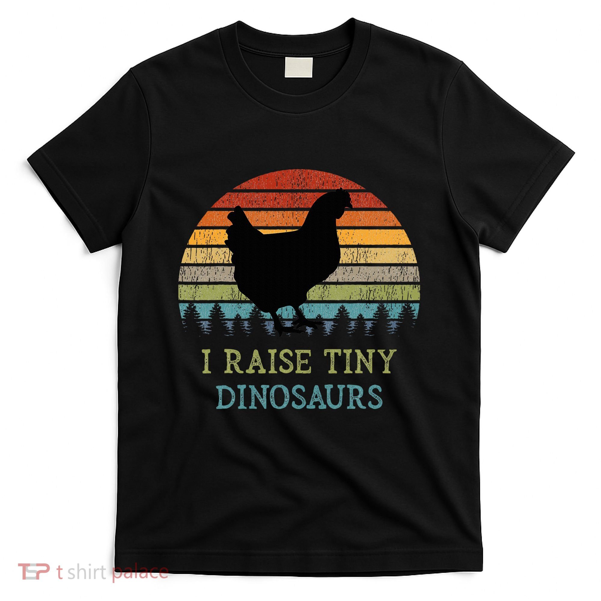 I Raise Tiny Dinosaurs Vintage Chicken Owner Retro Sunset T-Shirt