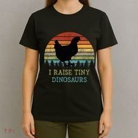 I Raise Tiny Dinosaurs Vintage Chicken Owner Retro Sunset T-Shirt thumb 4