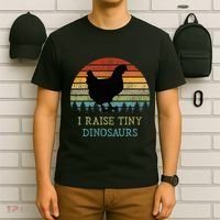 I Raise Tiny Dinosaurs Vintage Chicken Owner Retro Sunset T-Shirt thumb 6