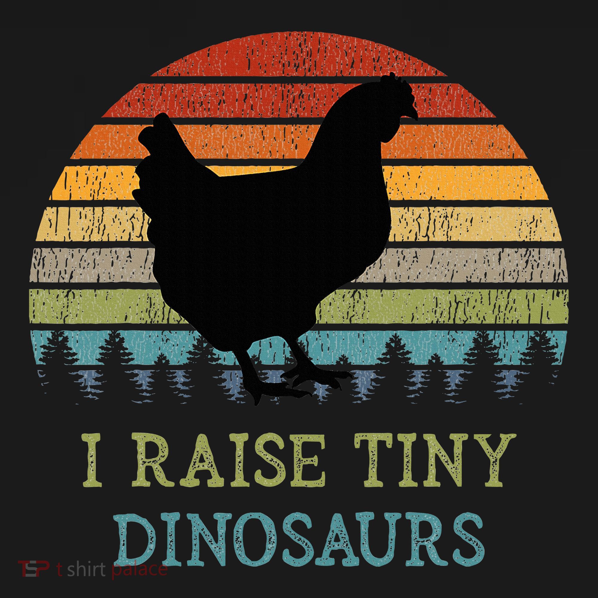 I Raise Tiny Dinosaurs Vintage Chicken Owner Retro Sunset T-Shirt