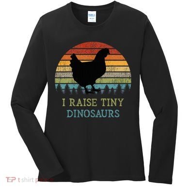I Raise Tiny Dinosaurs Vintage Chicken Owner Retro Sunset Women's Long Sleeve Shirt