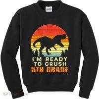 Im Ready To Crush 5th Grade Trex Dino Retro First Day Kids Sweatshirt thumb 0