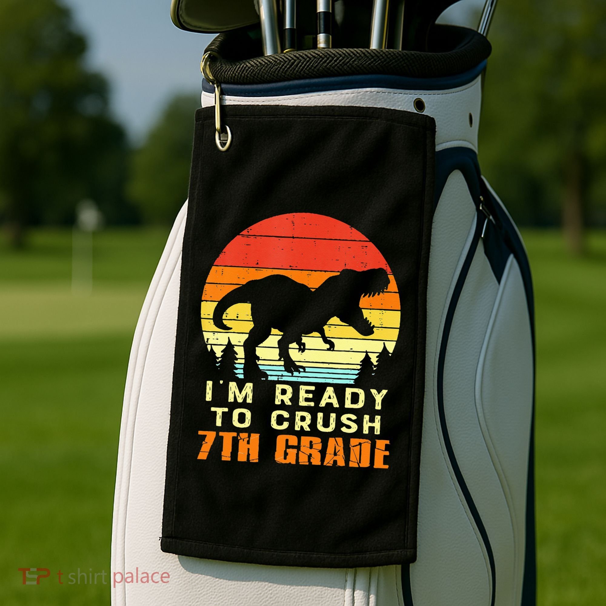 Im Ready To Crush 7th Grade Trex Dino Retro First Day Golf Towel