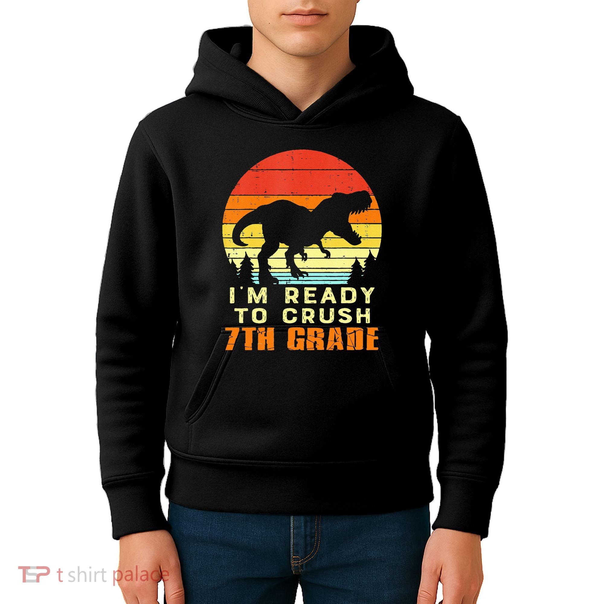 Im Ready To Crush 7th Grade Trex Dino Retro First Day Kids Hoodie