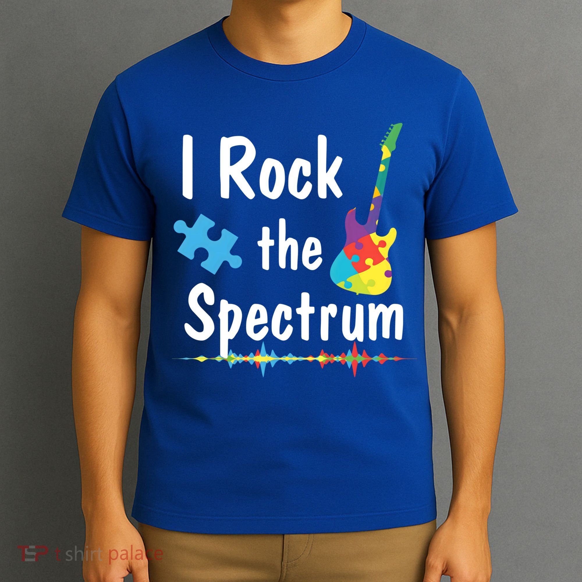 I Rock The Spectrum Funny Gift Autism Awareness Electric Guitar Gift T-Shirt