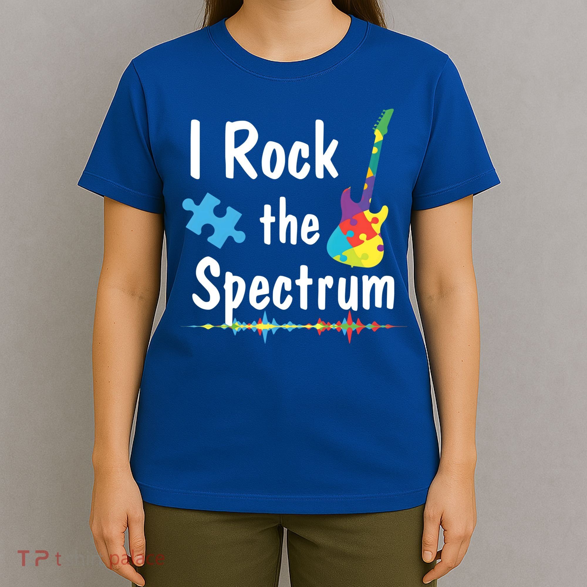 I Rock The Spectrum Funny Gift Autism Awareness Electric Guitar Gift T-Shirt