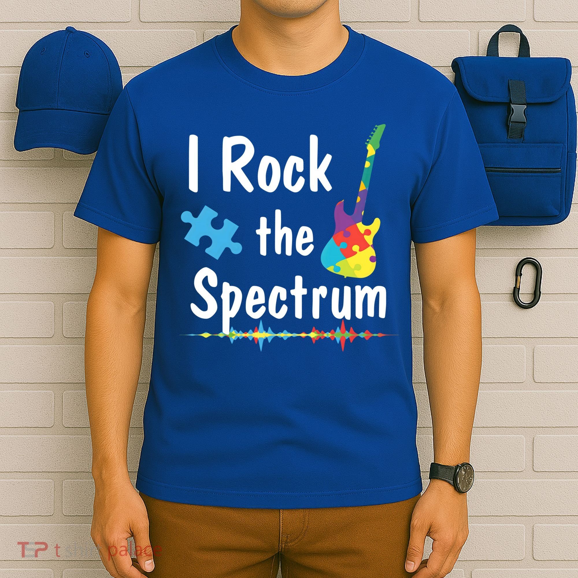 I Rock The Spectrum Funny Gift Autism Awareness Electric Guitar Gift T-Shirt