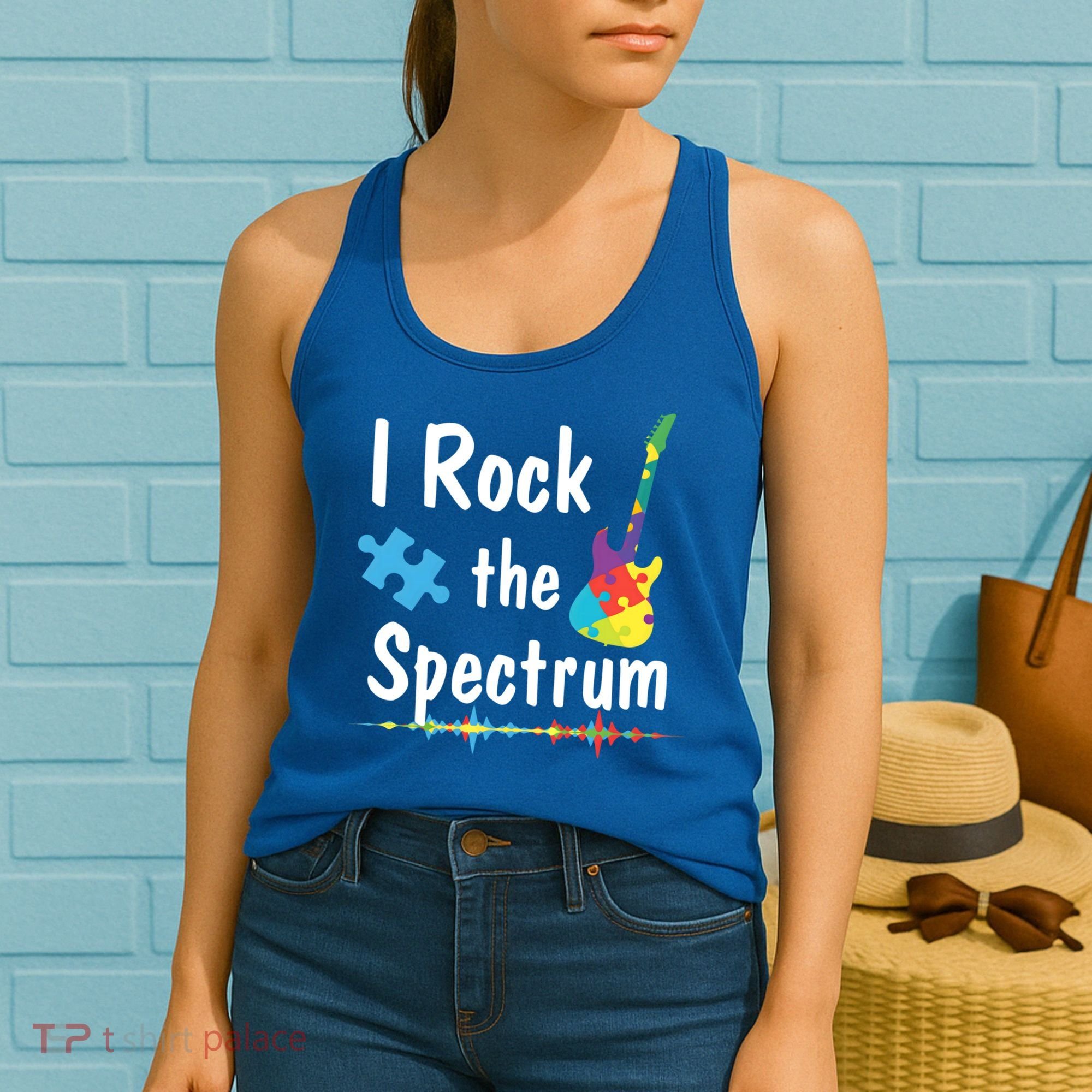 I Rock The Spectrum Funny Gift Autism Awareness Electric Guitar Gift Women's Tank Top