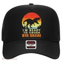 Im Ready To Crush 8th Grade Trex Dino Retro First Day Hat thumb 0