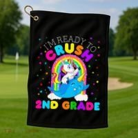 Im Ready To Crush 2nd Grade Unicorn First Day Of School Golf Towel thumb 1