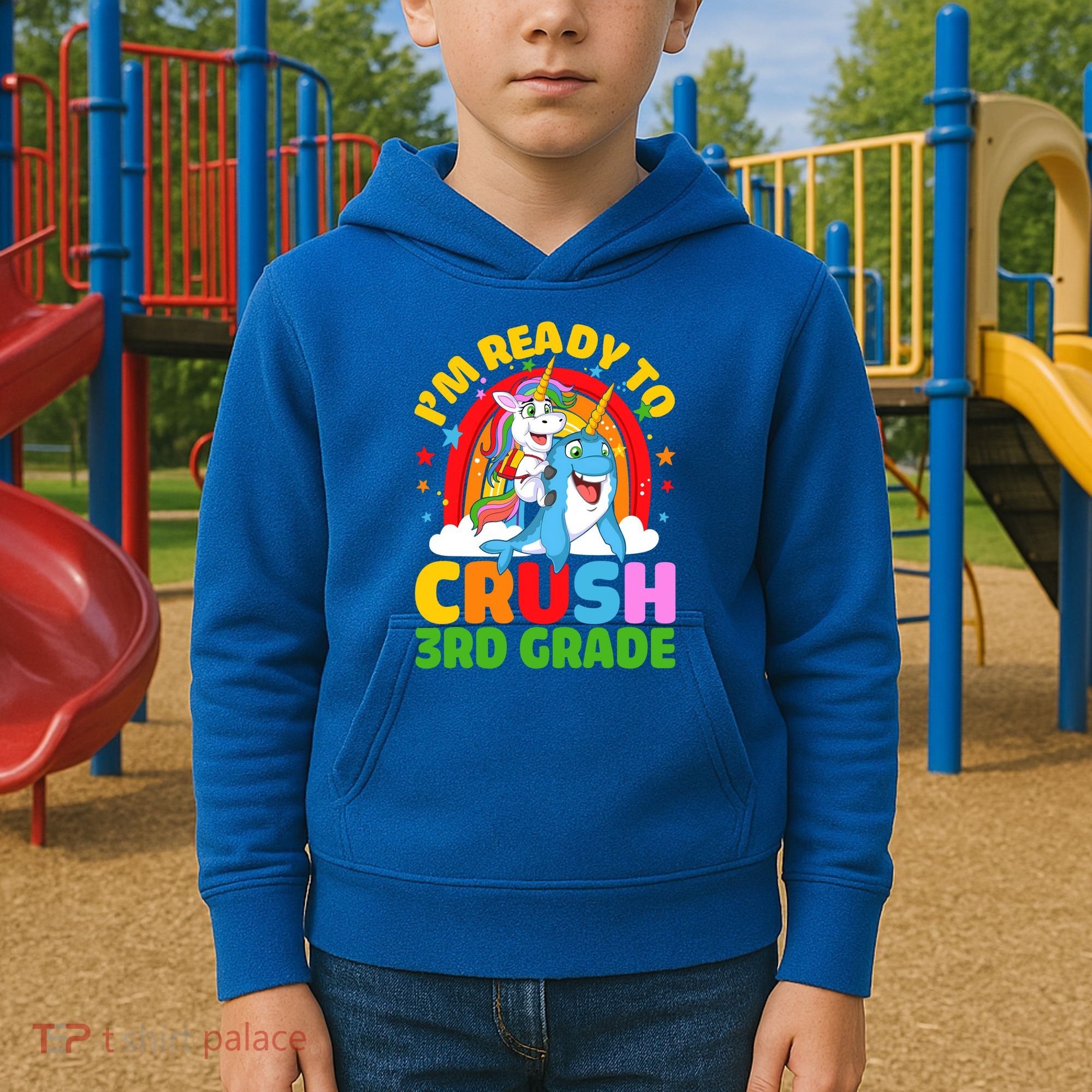Im Ready To Crush 3Rd Grade Unicorn Narwhal Back To School Gift Kids Hoodie