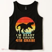 Im Ready To Crush 4th Grade Trex Dino Retro First Day Tank Top thumb 2