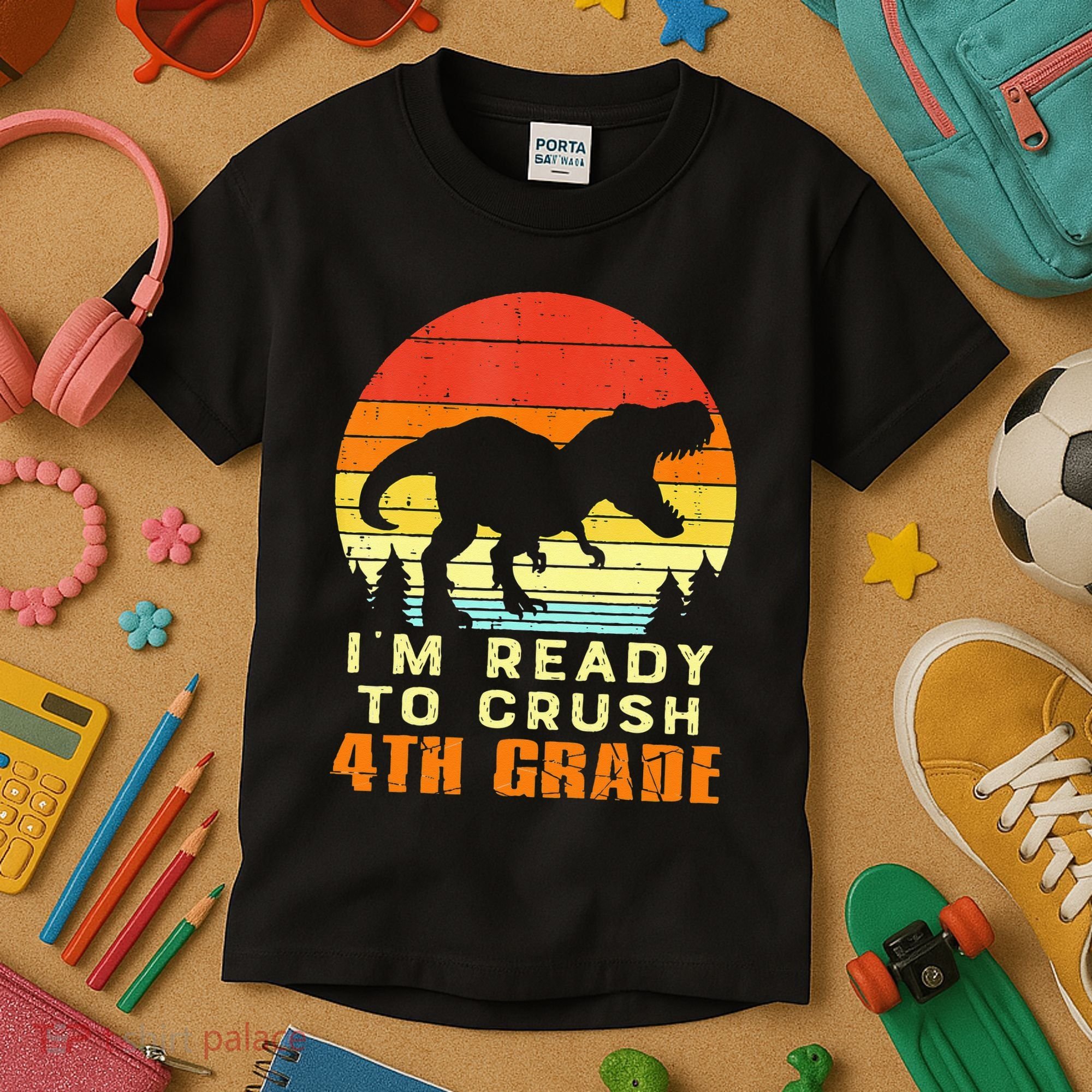 Im Ready To Crush 4th Grade Trex Dino Retro First Day Kids T-Shirt