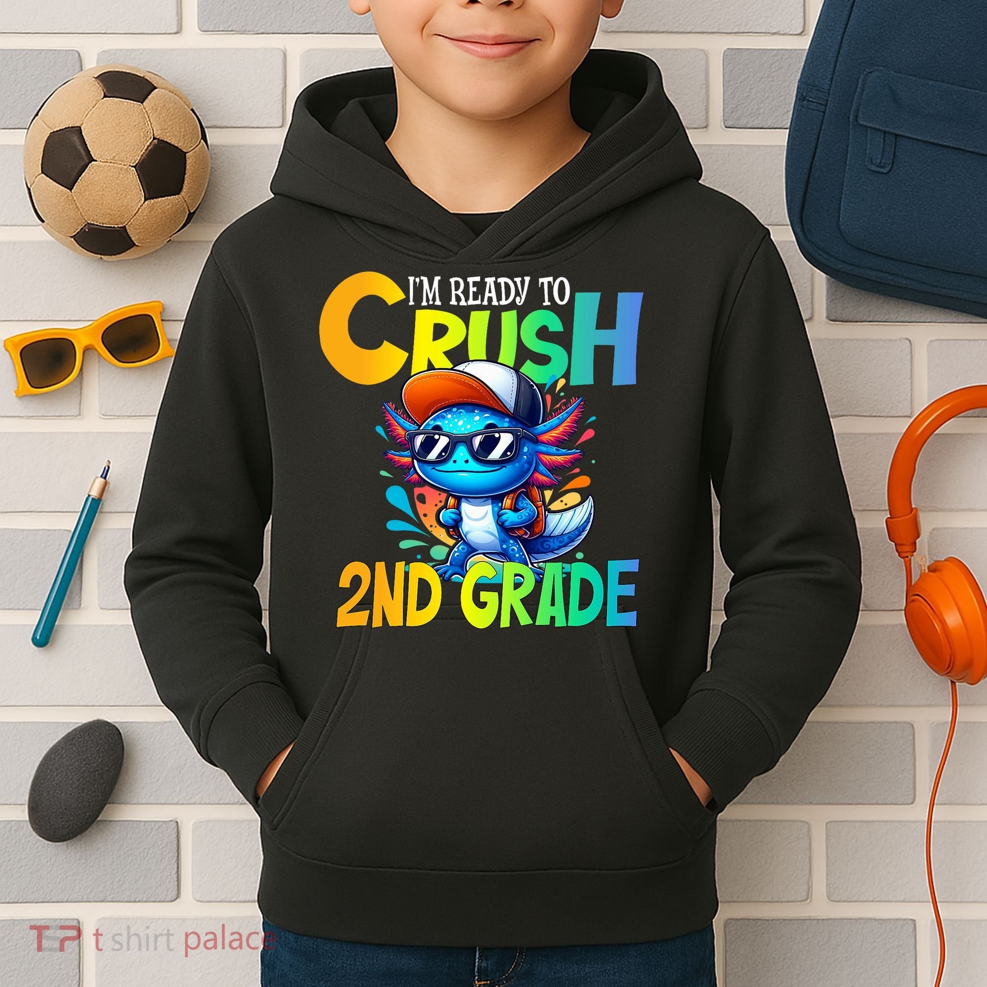 I'm Ready To Crush 2nd Grade Axolotl Back To School Kids Hoodie
