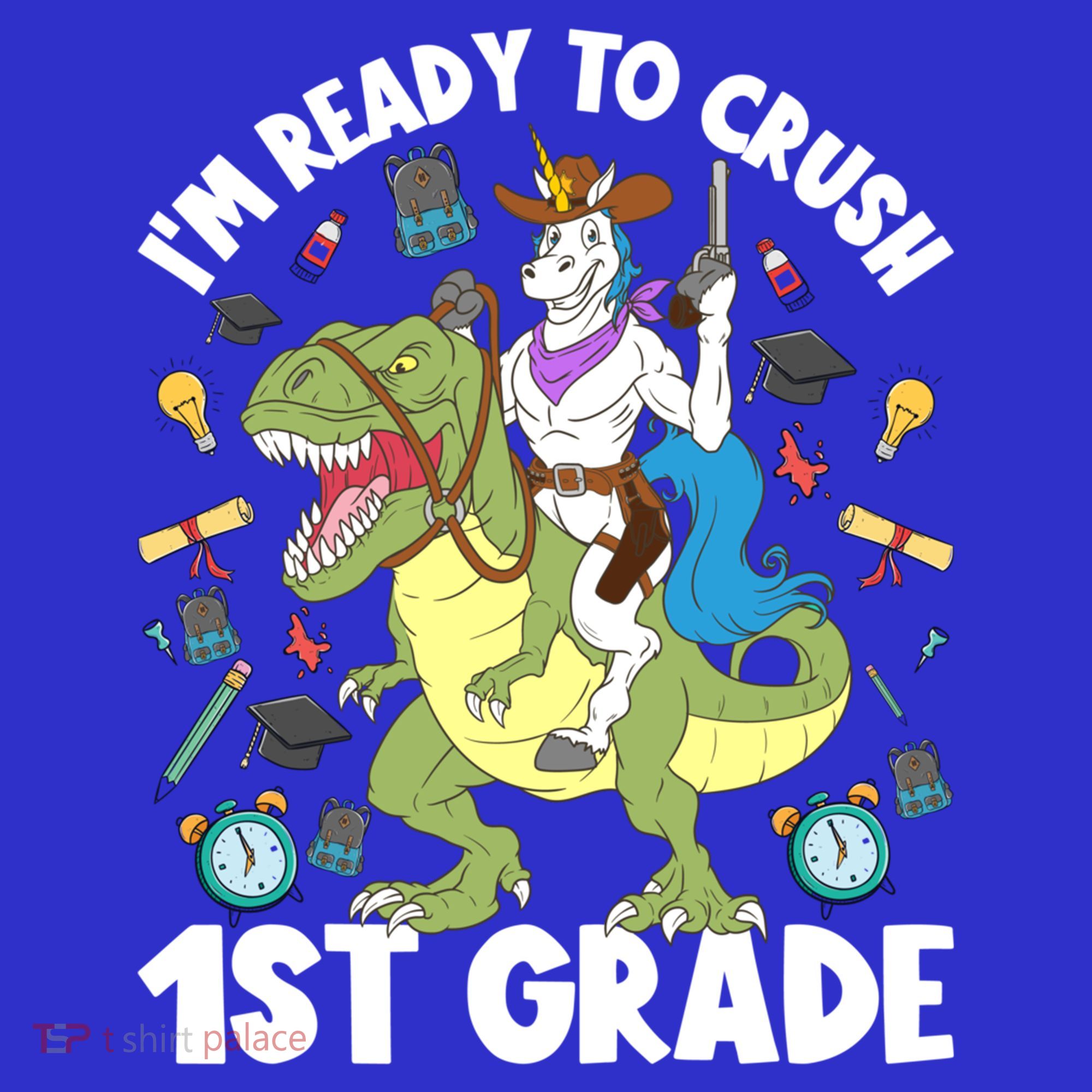 IM Ready To Crush 1st Grade School Unicorn Riding Dinosaur Cute Gift Long Sleeve Shirt