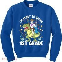 IM Ready To Crush 1st Grade School Unicorn Riding Dinosaur Cute Gift Kids Sweatshirt thumb 0