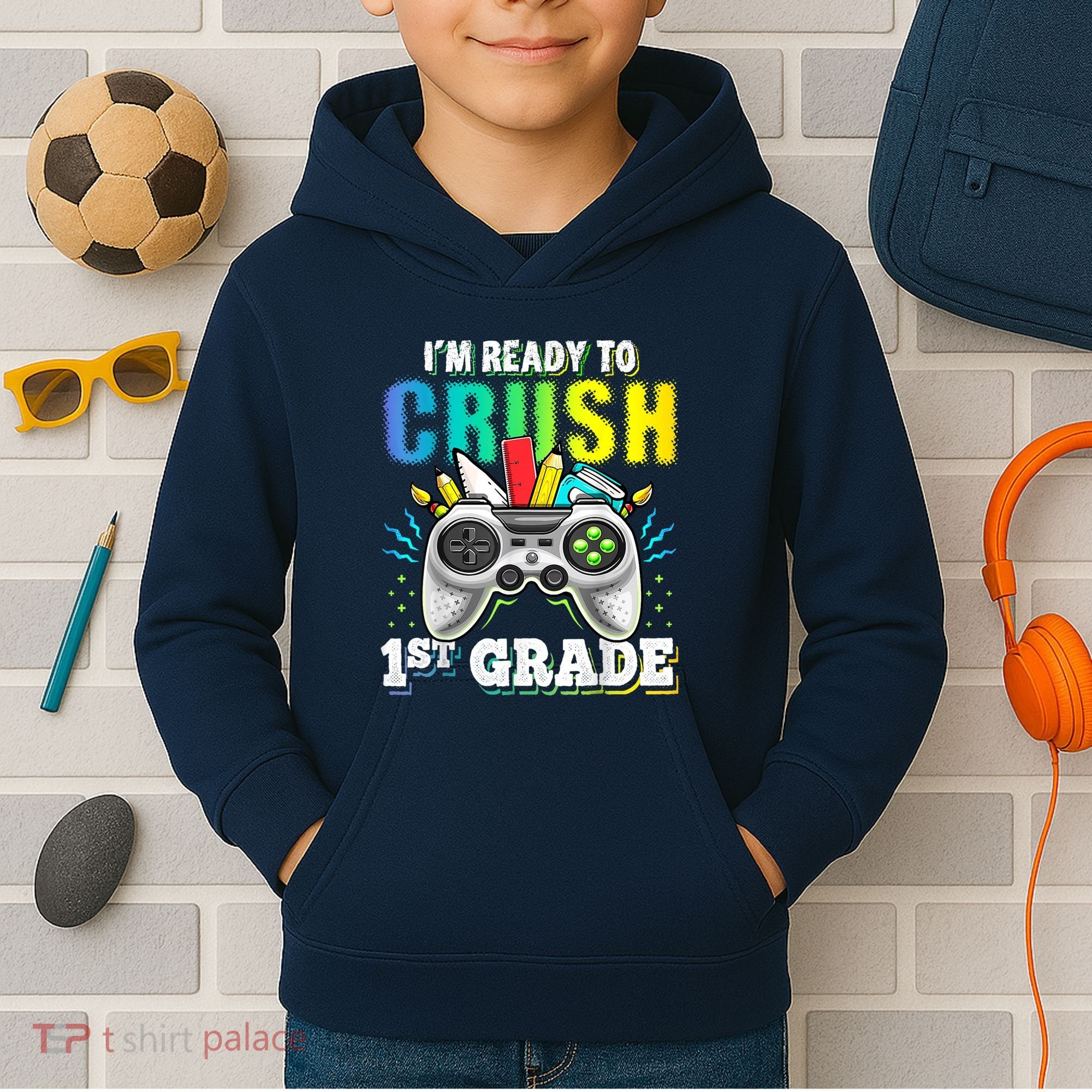 Im Ready To Crush 1st Grade Back To School Video Game Boy Kids Hoodie