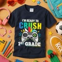 Im Ready To Crush 1st Grade Back To School Video Game Boy Kids T-Shirt thumb 3