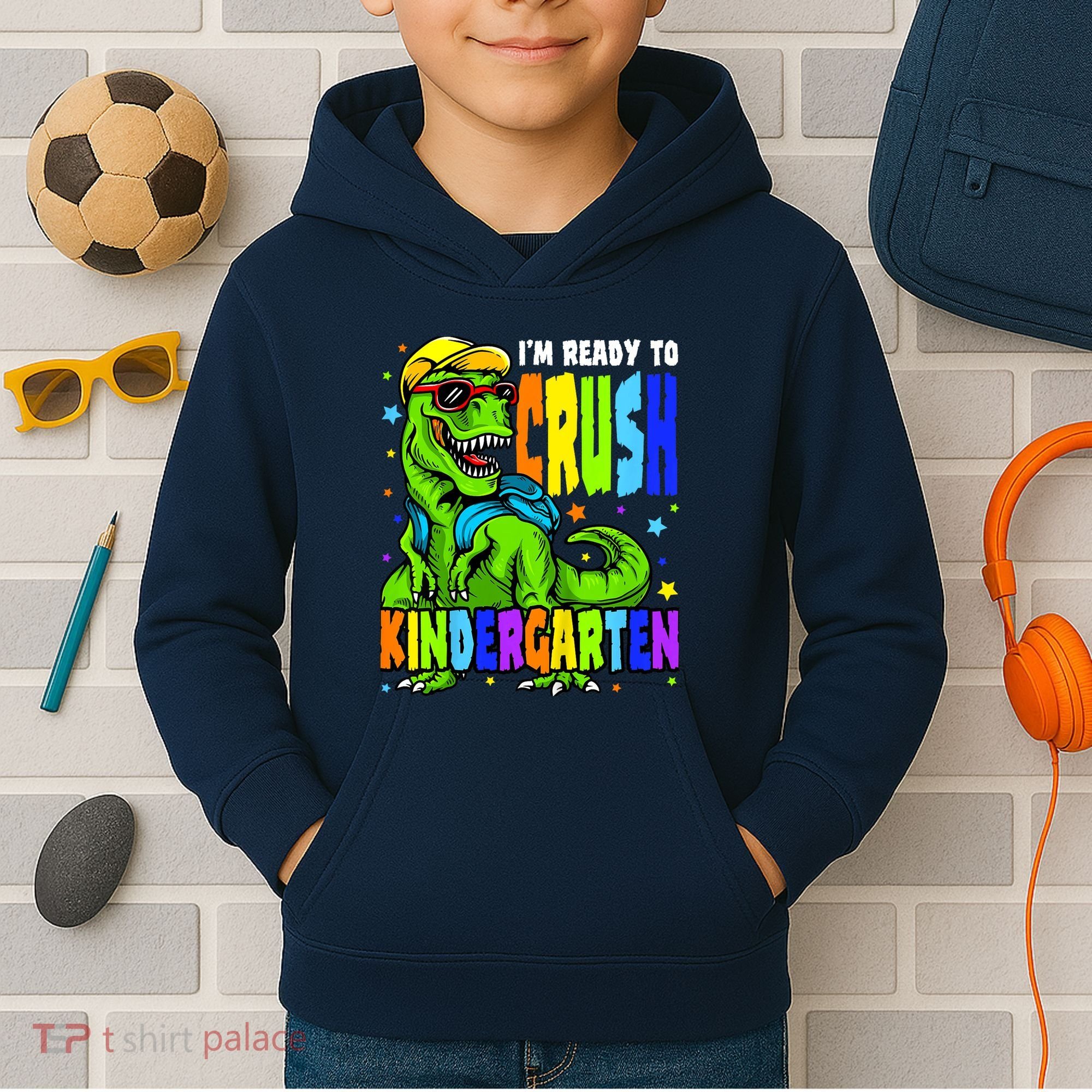 I'm Ready to Crush Kindergarten Dinosaur 1st Day of School Kids Hoodie