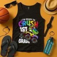 I'm Ready To Crush 1st Grade Dinosaur Back To School Tank Top thumb 4