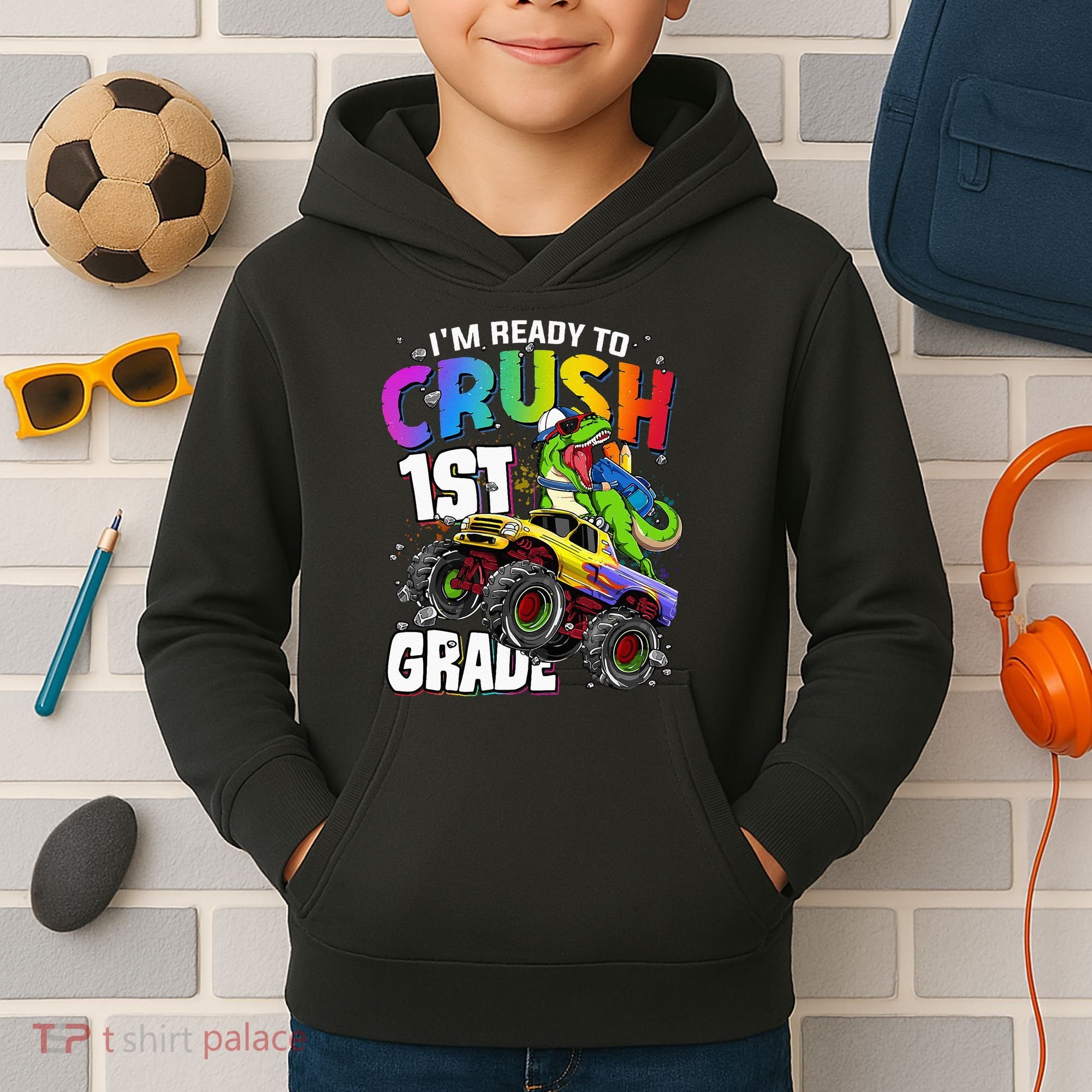 I'm Ready To Crush 1st Grade Dinosaur Back To School Kids Hoodie