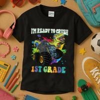 Im Ready To Crush 1st Grade Dinosaur Back To School Kids T-Shirt thumb 3